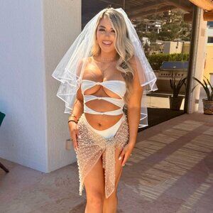 Sheer Pearl Sarong White Cutout One-Piece Swimsuit